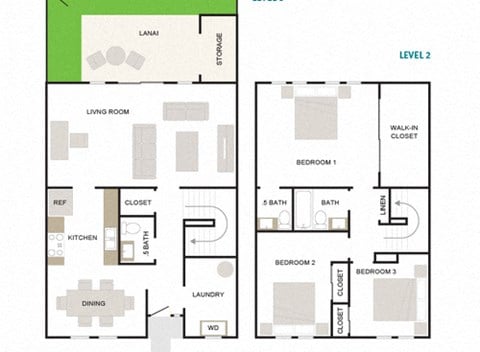 Floor plan for 3 beds, 1.5 baths, 1368 sqft